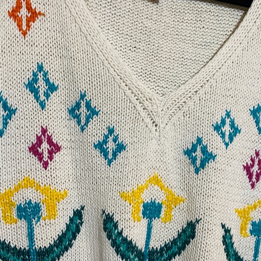Floral Knit Sweater Vest - Cream with Multicolor Accents - Picture 2 of 5